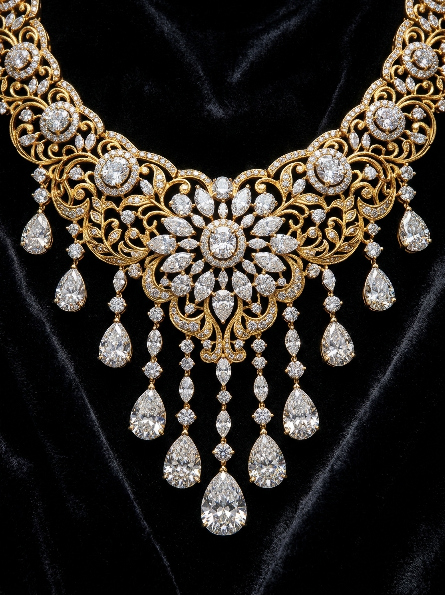Premium 22K gold and diamond necklace by GJS Jewellers
